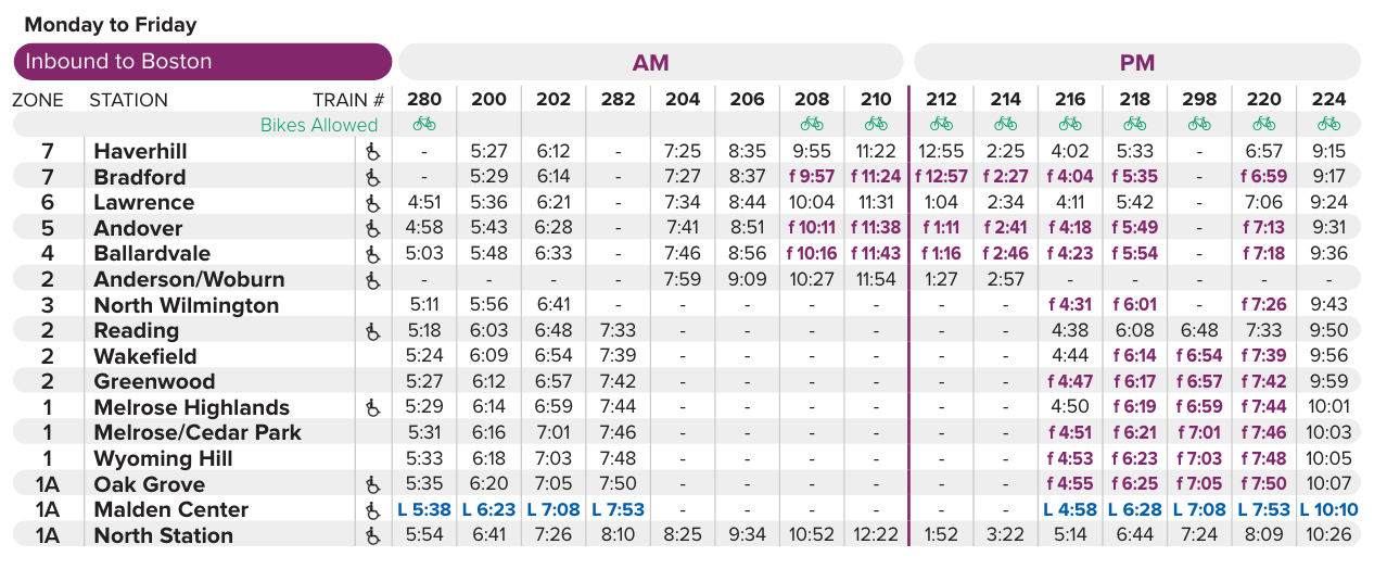 commuter rail schedule