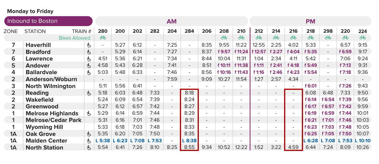 commuter rail schedule